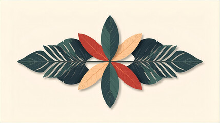 Artistic illustration of layered leaves in shades of green and yellow with visible veins, arranged in an overlapping pattern.

