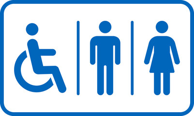Toilet icon. WC sign. Printable sticker of toilet symbol sign with woman wc man handicapped baby icons. Restroom bathroom and change room sign. WC door plate symbol illustration.