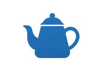 Blue teapot icon representing beverage, kitchenware, hot drink, and morning tea on transparent background