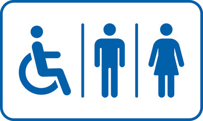Toilet icon. WC sign. Printable sticker of toilet symbol sign with woman wc man handicapped baby icons. Restroom bathroom and change room sign. WC door plate symbol illustration.