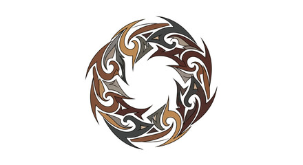 Abstract decorative circular element crafted with tribal style swirling designs