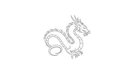 Elegant mythical dragon outline, stylized monochrome design element and illustration