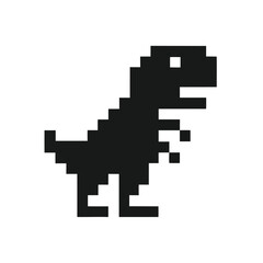 Pixelated Black Dinosaur Graphics on White Background 8bit Style