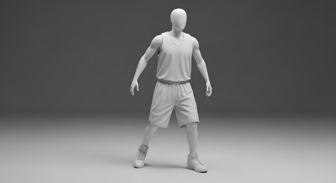 Modern basketball player mannequin showcasing sleek uniform and athletic stance, perfect for sports apparel design and marketing projects. - Powered by Adobe