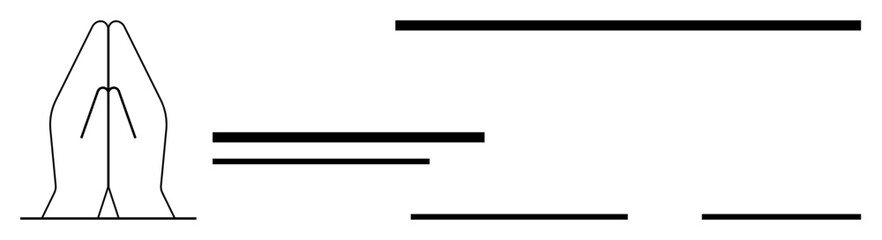 Hands joined in prayer, surrounded by simple horizontal lines. Ideal for spirituality, mindfulness, meditation, faith, unity, reflection harmony. A simple flat metaphor for peace and connection