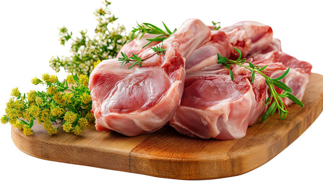 Raw lamb chops with herbs on a wooden board ready for cooking a delicious and healthy meal at home