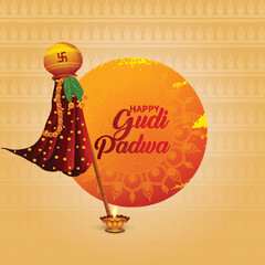 Traditional festival happy ugadi or gudi padwa celebration card