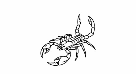 Stylized monochrome illustration of a scorpion with raised claws and segmented body