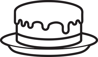 Black Line Art of a Cake with Dripping Icing on a Plate