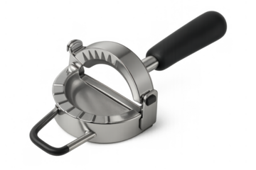 Stainless steel dumpling maker for kitchen, forming ravioli, pierogi, empanadas, and pastries for cooking at home, transparent background