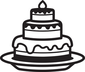 Black and White Outline of a Three Tiered Cake with Candle