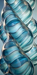 Fototapeta premium Close up of a swirling blue and teal glass sculpture with light reflections