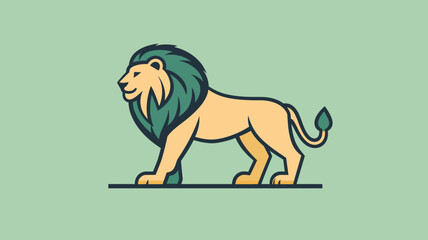 Stylized Flat Design Lion with Green Mane Illustration on Green Background