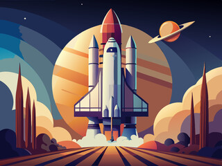 colorful illustration of a shuttle space