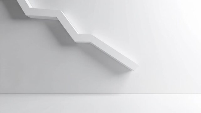 A geometric white staircase descends against a gray wall, contrasting lines and tones