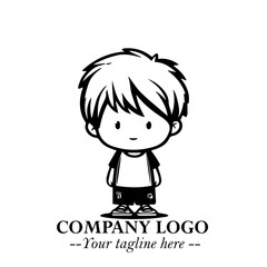 Obraz premium Black and White Chibi Boy Illustration with Jacket and Boots in Bold Thick Line Art Minimal Style 
