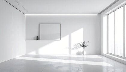 Minimalist White Office Space with Large Windows and Natural Sunlight Creates a Bright and Airy Atmosphere ideal for Business Collaboration