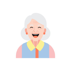 Elderly woman smiling with gray hair and colorful shirt  