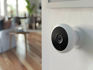 Nowoczesna inteligentna kamera bezpieczeństwa wewnątrz domu – system monitoringu i ochrona mienia w inteligentnym wnętrzu.