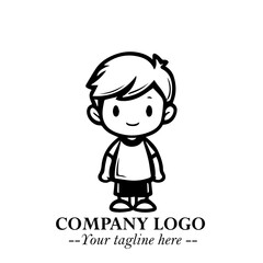 Black and White Chibi Boy Illustration with Jacket and Boots in Bold Thick Line Art Minimal Style
