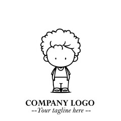 Black and White Chibi Boy Illustration with Jacket and Boots in Bold Thick Line Art Minimal Style
