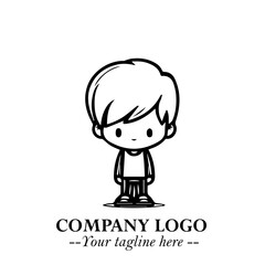 Black and White Chibi Boy Illustration with Jacket and Boots in Bold Thick Line Art Minimal Style
