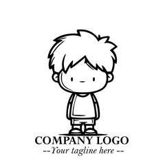 Black and White Chibi Boy Illustration with Jacket and Boots in Bold Thick Line Art Minimal Style
