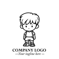 Black and White Chibi Boy Illustration with Jacket and Boots in Bold Thick Line Art Minimal Style
