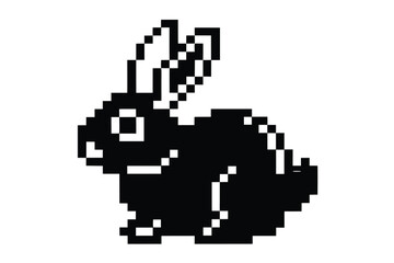 Pixelated Black Rabbit Silhouette on White Background
