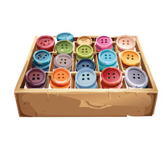 set of colorful old buttons in the box vector graphic design