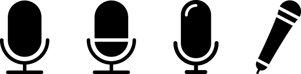 Microphone Icons set. Microphone sign, Mic, communications, radio, Podcast, microphone icon. Karaoke mic web and mobile app icons - illustration symbol isolated on background.