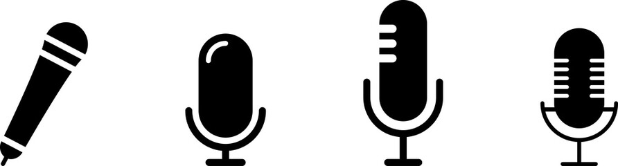 Microphone Icons set. Microphone sign, Mic, communications, radio, Podcast, microphone icon. Karaoke mic web and mobile app icons - illustration symbol isolated on background.