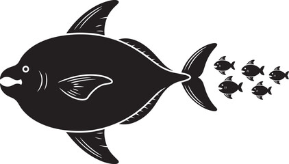 Naklejka premium Large deep bodied fish chasing smaller shoal schooling marine animal vector illustration