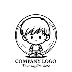 Black and White Chibi Boy Illustration with Jacket and Boots in Bold Thick Line Art Minimal Style

