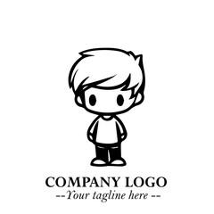 Black and White Chibi Boy Illustration with Jacket and Boots in Bold Thick Line Art Minimal Style
