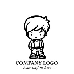 Black and White Chibi Boy Illustration with Jacket and Boots in Bold Thick Line Art Minimal Style
