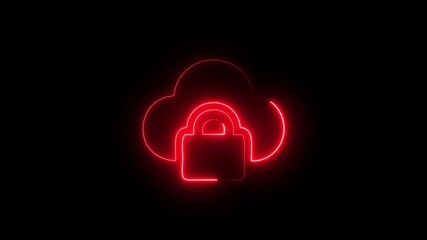 Neon cloud and padlock symbol for cybersecurity and data protection, Neon cloud lock security concept digital technology data protection cyber safety abstract glowing symbol - Powered by Adobe