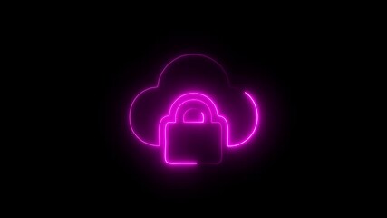 Neon cloud and padlock symbol for cybersecurity and data protection, Neon cloud lock security concept digital technology data protection cyber safety abstract glowing symbol - Powered by Adobe