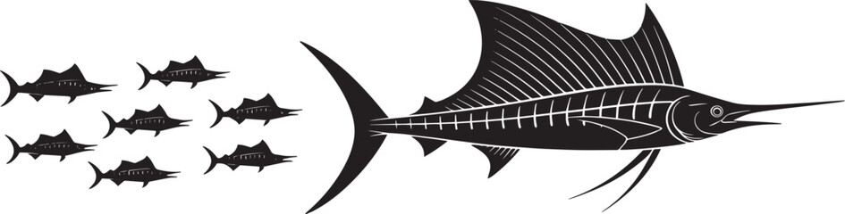 Large sailfish marlin silhouette deep sea fishing sport marine life vector illustration