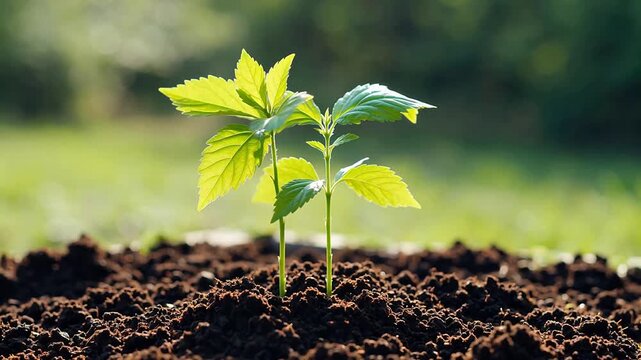 sapling. A young sapling growing in garden soil, sunlight filtering through its leaves. gardening catalogs, home-decor guides, designed for gardening and botanical catalogs, enhances decor appeal.