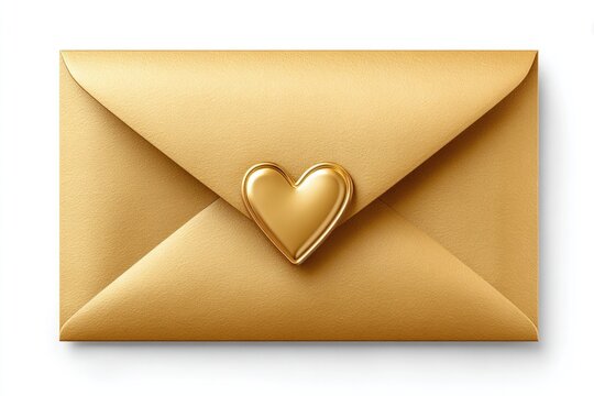 Gold heart shaped envelope clip for valentines day celebration, stationery design on elegant background