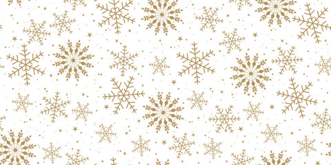 A hand-drawn Christmas seamless pattern with snowflakes on a white background. Vector illustration for gift wrapping paper, textiles, surface textures, and scrapbooks.