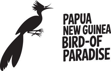 Papua New Guinea crested bird long tail animal silhouette black icon vector illustration