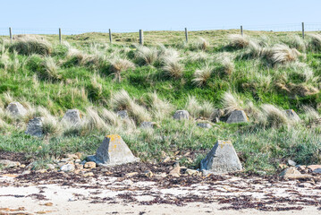 Dragon's teeth are concrete pyramids used as anti-tank obstacles, first introduced in World War II to block tanks and mechanised infantry on the North Atlantic coast of Scotland