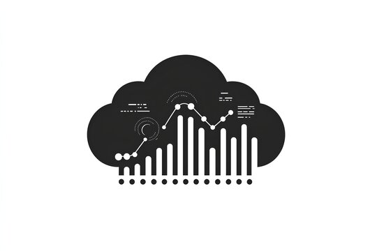 Cloud computing with graphs and charts on white background - Powered by Adobe