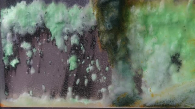 Anode sludge collects on a nickel plate during electrolysis, seen in time-lapse.