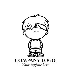 Black and White Chibi Boy Illustration with Jacket and Boots in Bold Thick Line Art Minimal Style
