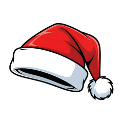 Single Classic Santa hat in red and white, vector style, season, gift, symbol, red, cap, winter, santa
