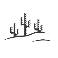 Pixelated Cactus Desert Landscape on White Background Art