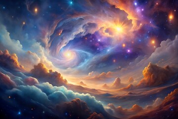 Dreamy Nebula Clouds Galaxy Sky with Stars Cosmic Background Abstract Digital Art Space Scene Wallpaper
